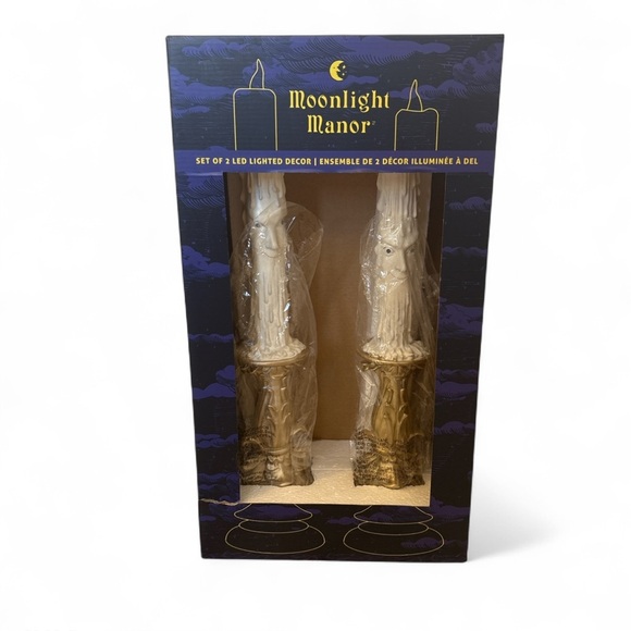 Moonlight Manor Candles LED with Moon Faces Set Of 2 New Celestial - Picture 2 of 5